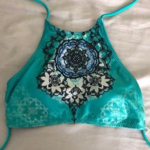 Mandala Teal High Neck Bikini Top